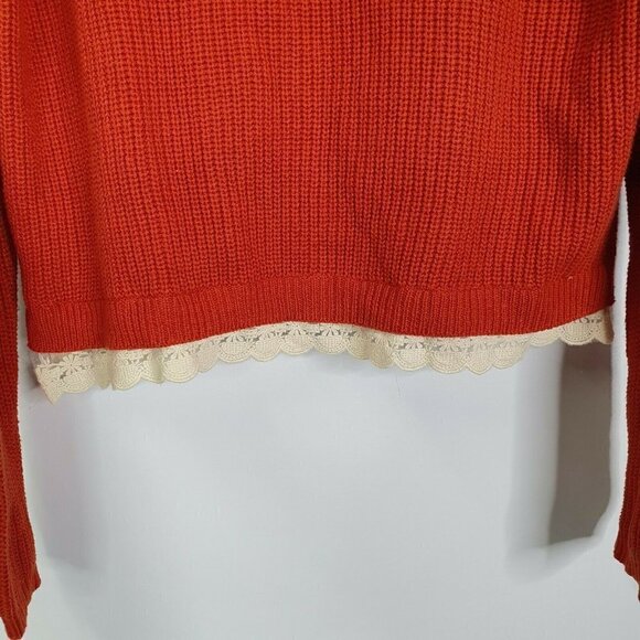 Kimchi Blue Urban Outfitters Burnt Orange Lace Trip Crochet Sweater Medium - Picture 7 of 8